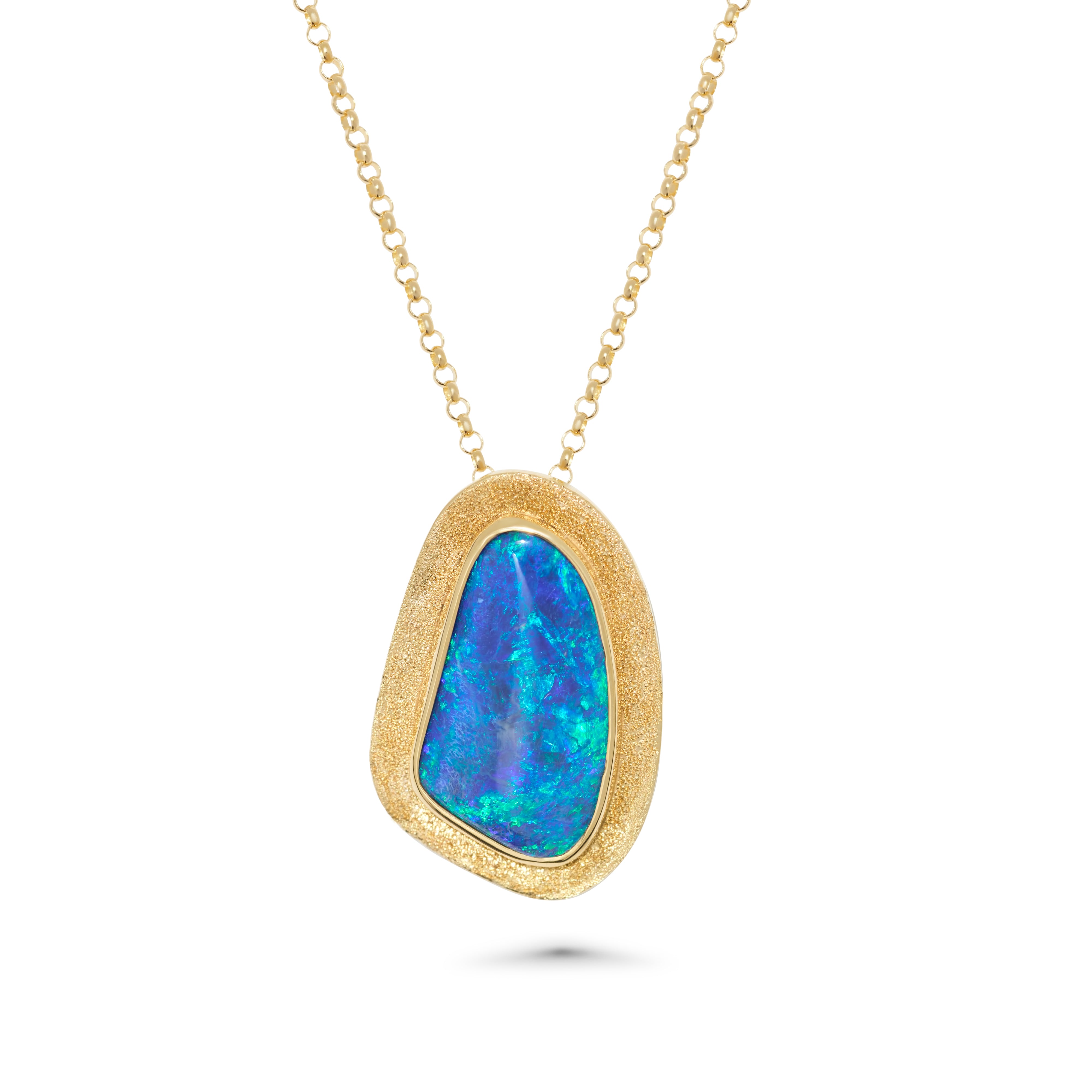 Gold opal pendant blue green