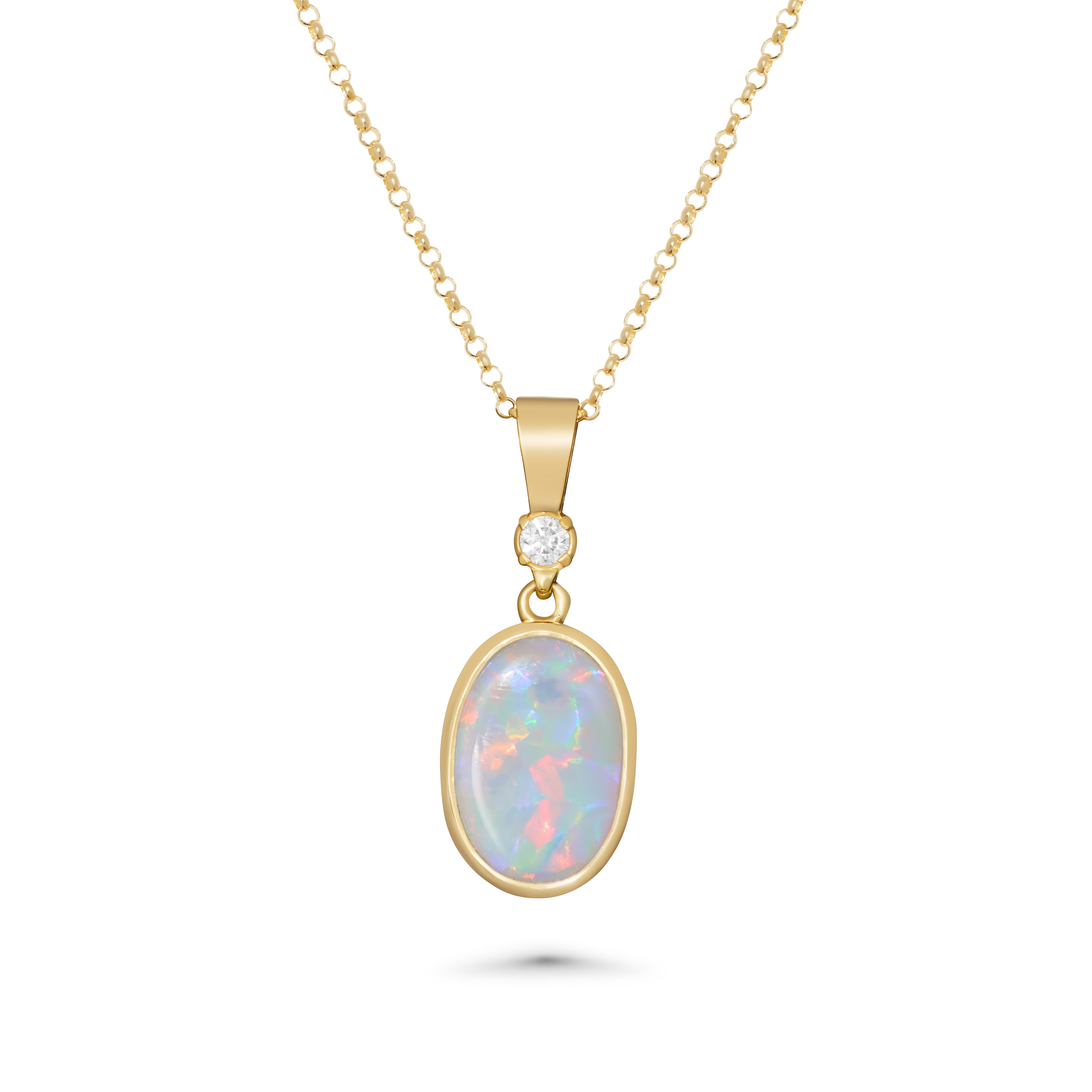 Solid opal necklace rainbow stone