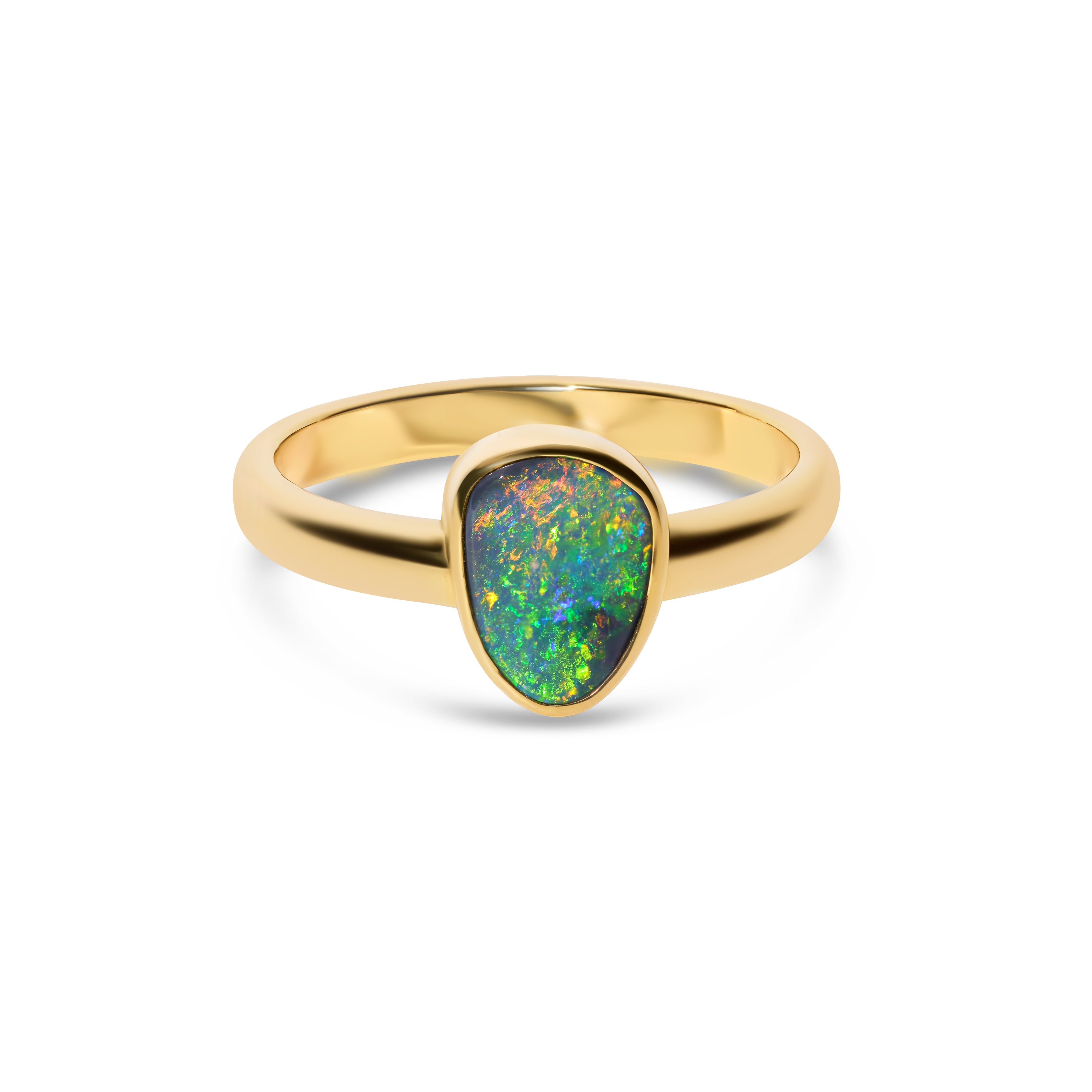 gold opal ring blue green orange