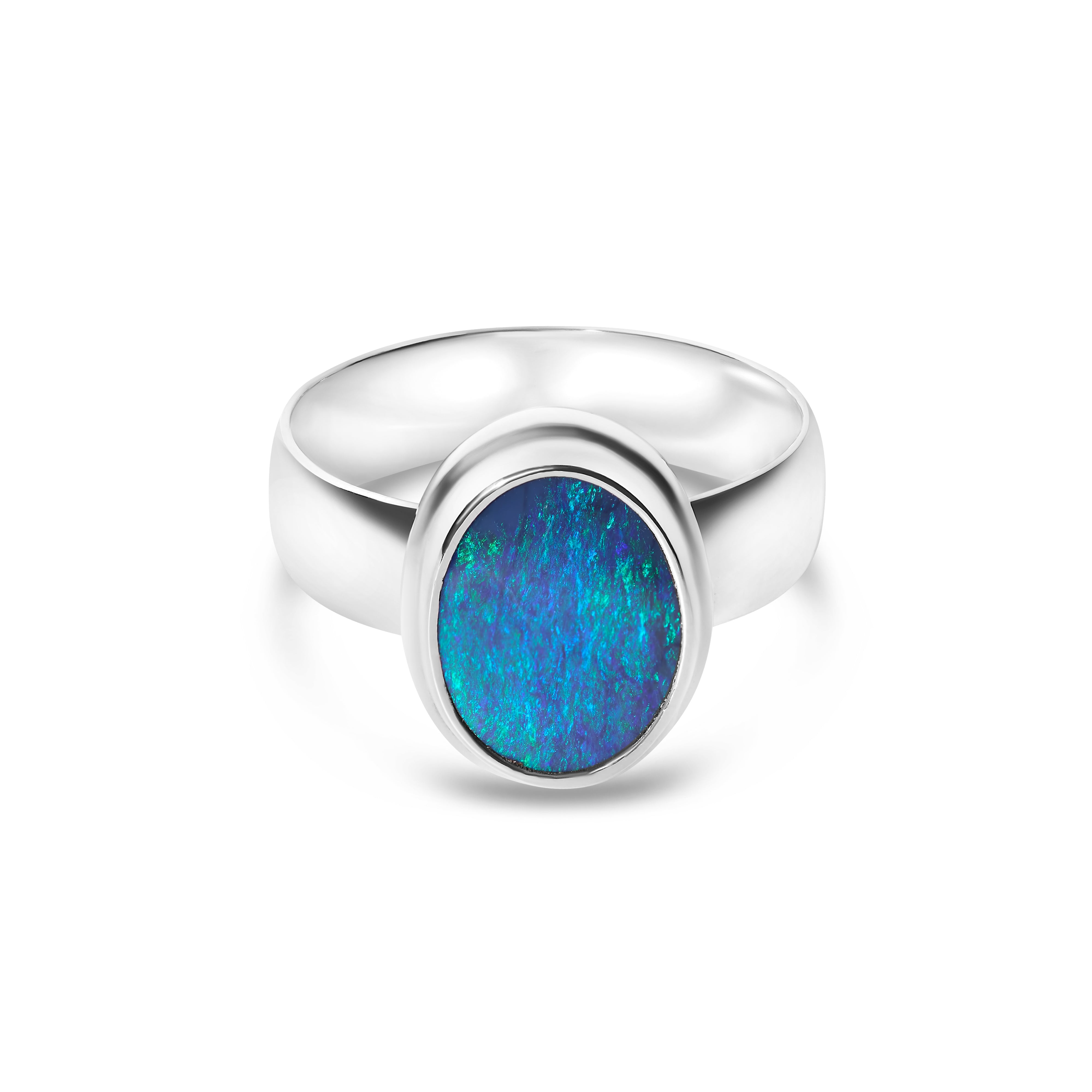 opal ring sterling silver solid lightning ridge opal blue green colours