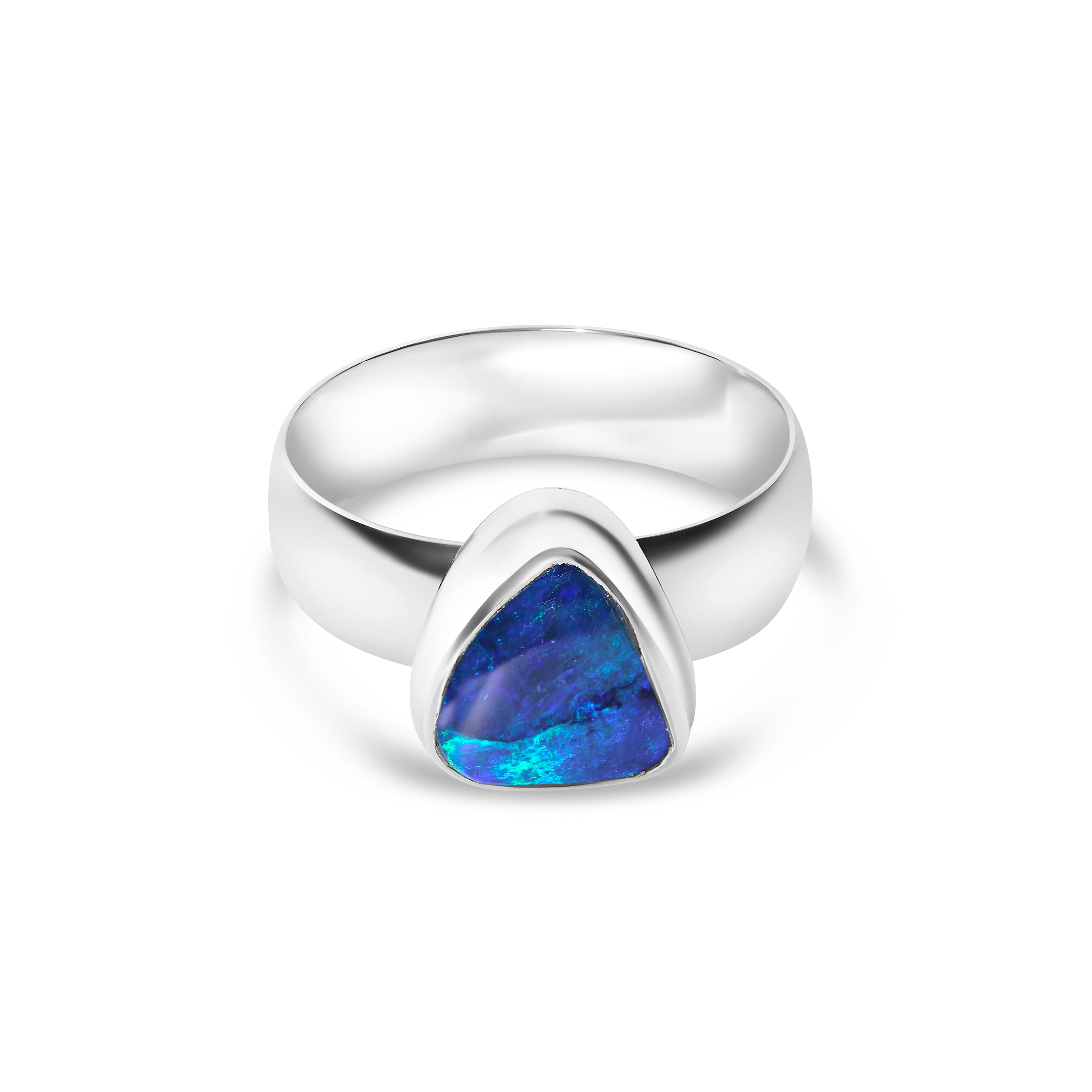 opal ring sterling silver solid lightning ridge opal blue green colours