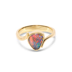 Gold opal ring red green 