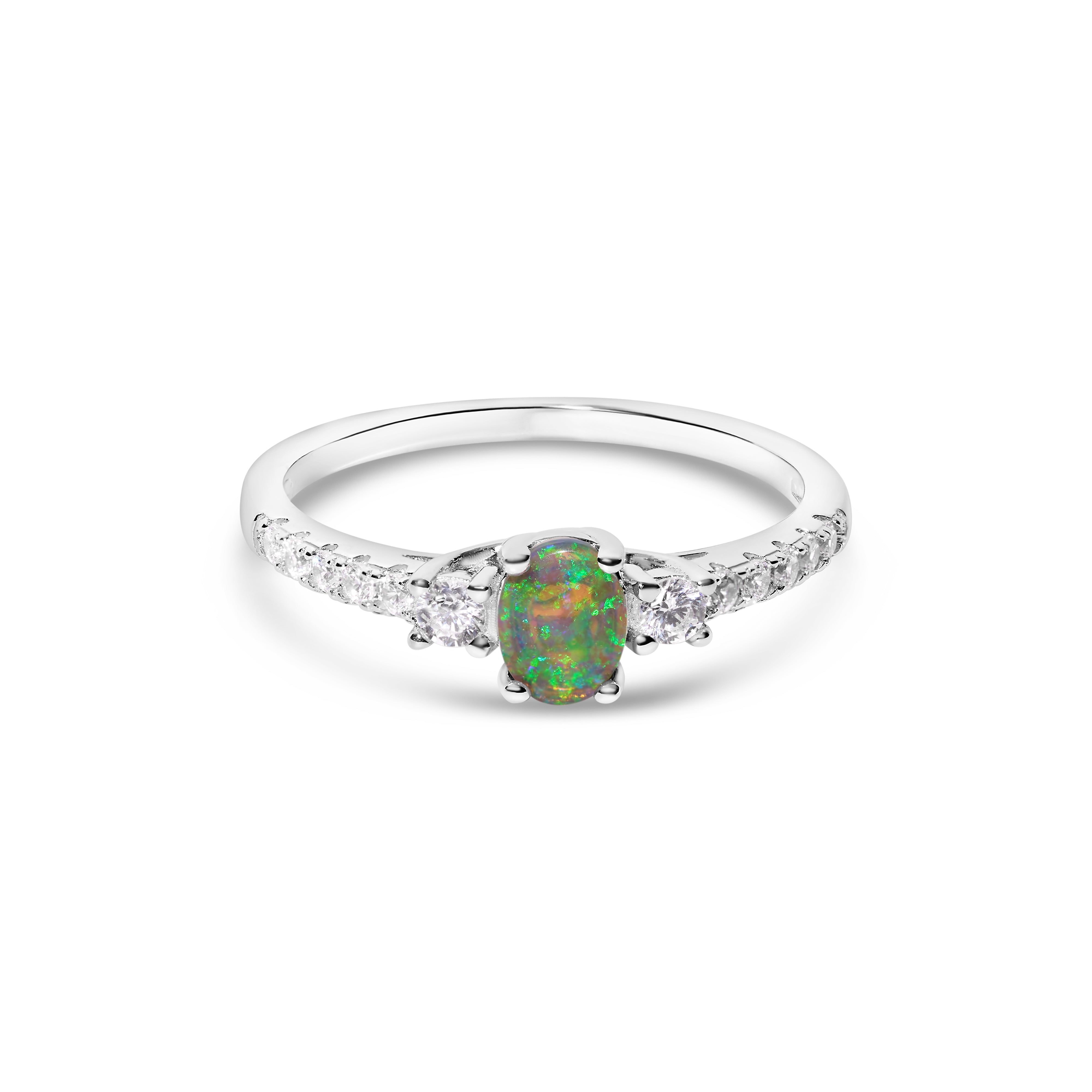 crystal opal ring elegant engagement design sterling silver cubic zirconia's claw ring, blue, green, orange stone colours