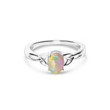 crystal opal ring elegant engagement design sterling silver claw ring, reds, green, orange stone colours