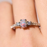 crystal opal ring elegant engagement design sterling silver cubic zirconia's, red, green and blue stone colours