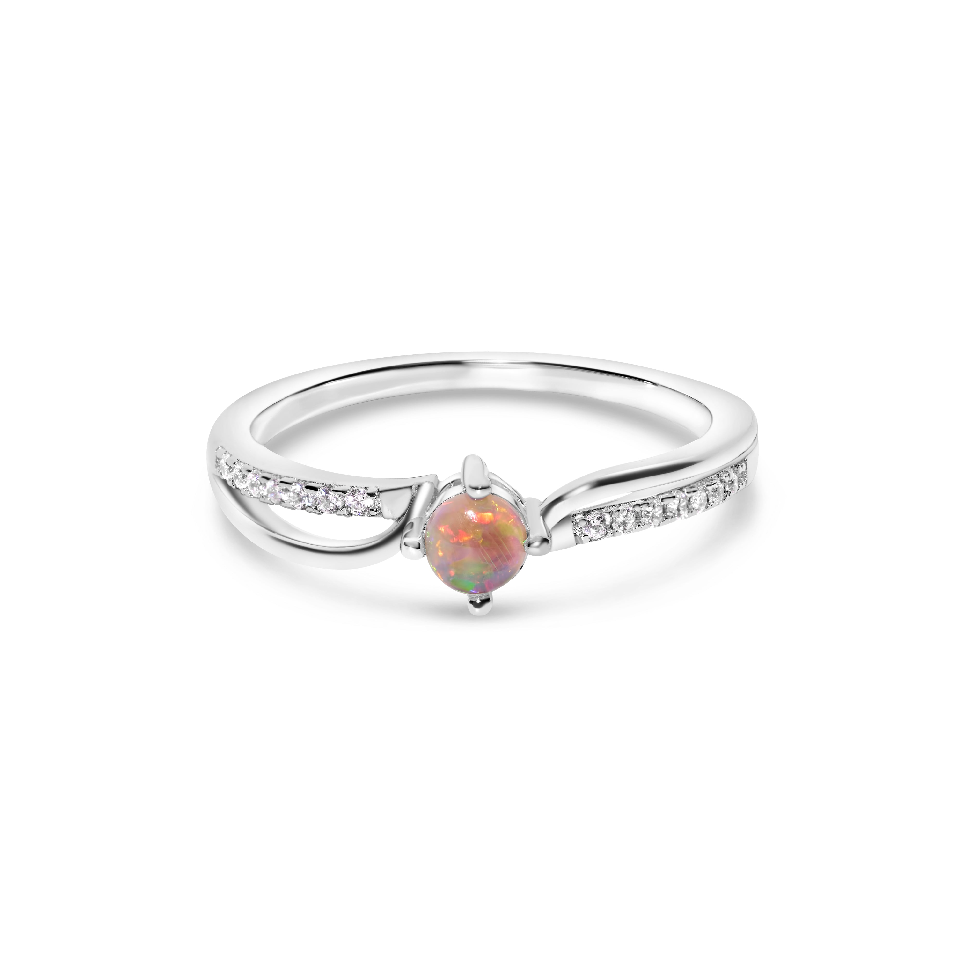 crystal opal ring elegant engagement design sterling silver cubic zirconia's, red, green and orange stone colours