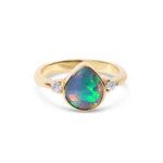 9k gold ring with diamonds lightning ridge solid opal blue green red