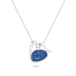 opal necklace sterling silver pendant unique design blue