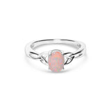 semi black opal ring elegant engagement design sterling silver claw ring, red, and soft pink stone colours