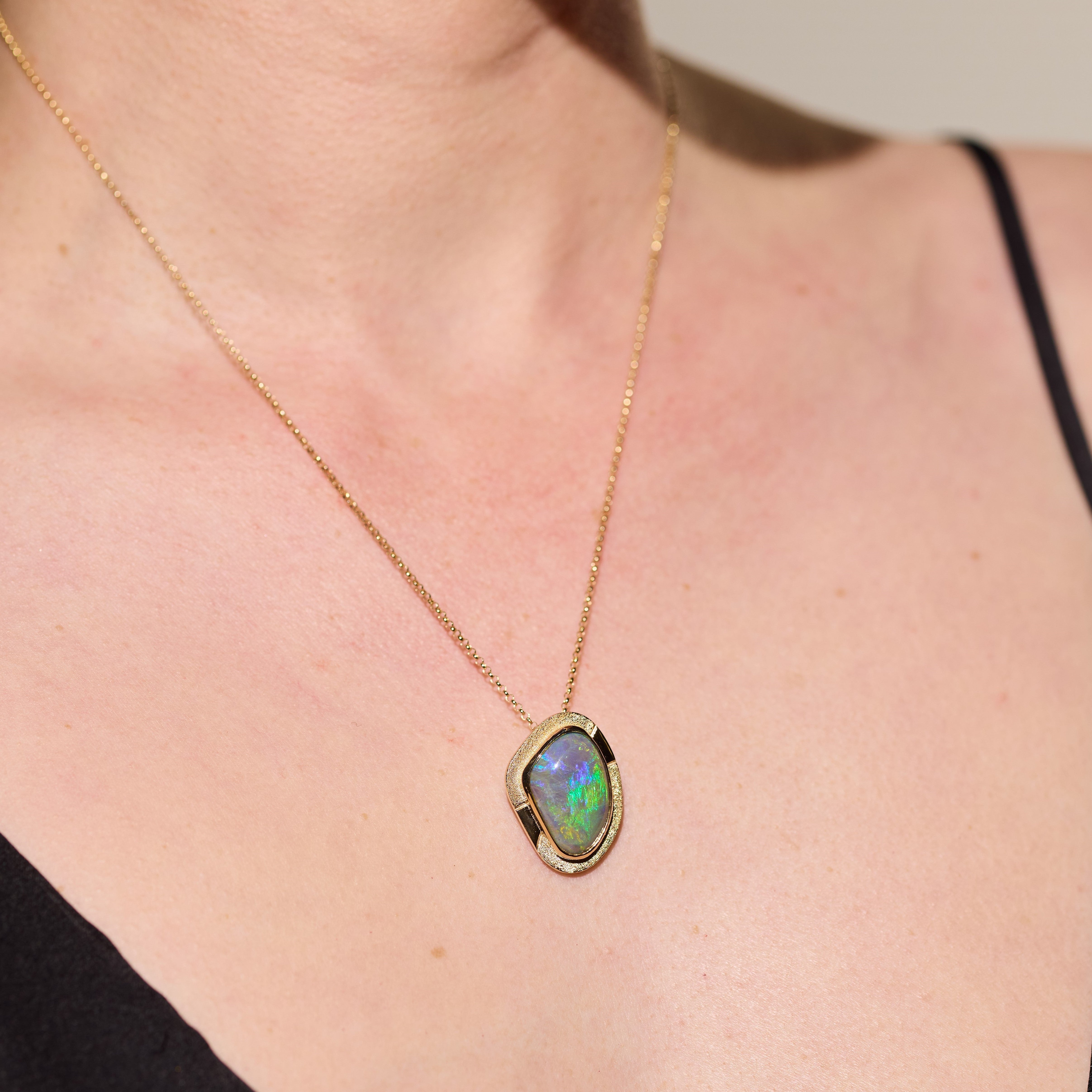 18k gold necklace opal greens