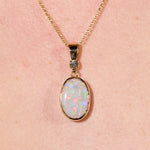 18k gold solid opal necklace with diamond