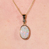 18k gold solid opal necklace with diamond