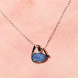 opal necklace sterling silver pendant unique design blue