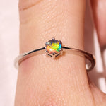 black opal ring elegant design sterling silver claw ring, red, green and orange stone colours