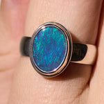 opal ring sterling silver solid lightning ridge opal blue green colours