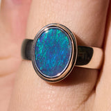 opal ring sterling silver solid lightning ridge opal blue green colours