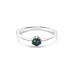 black opal ring elegant design sterling silver claw ring deep blue and green stone colours