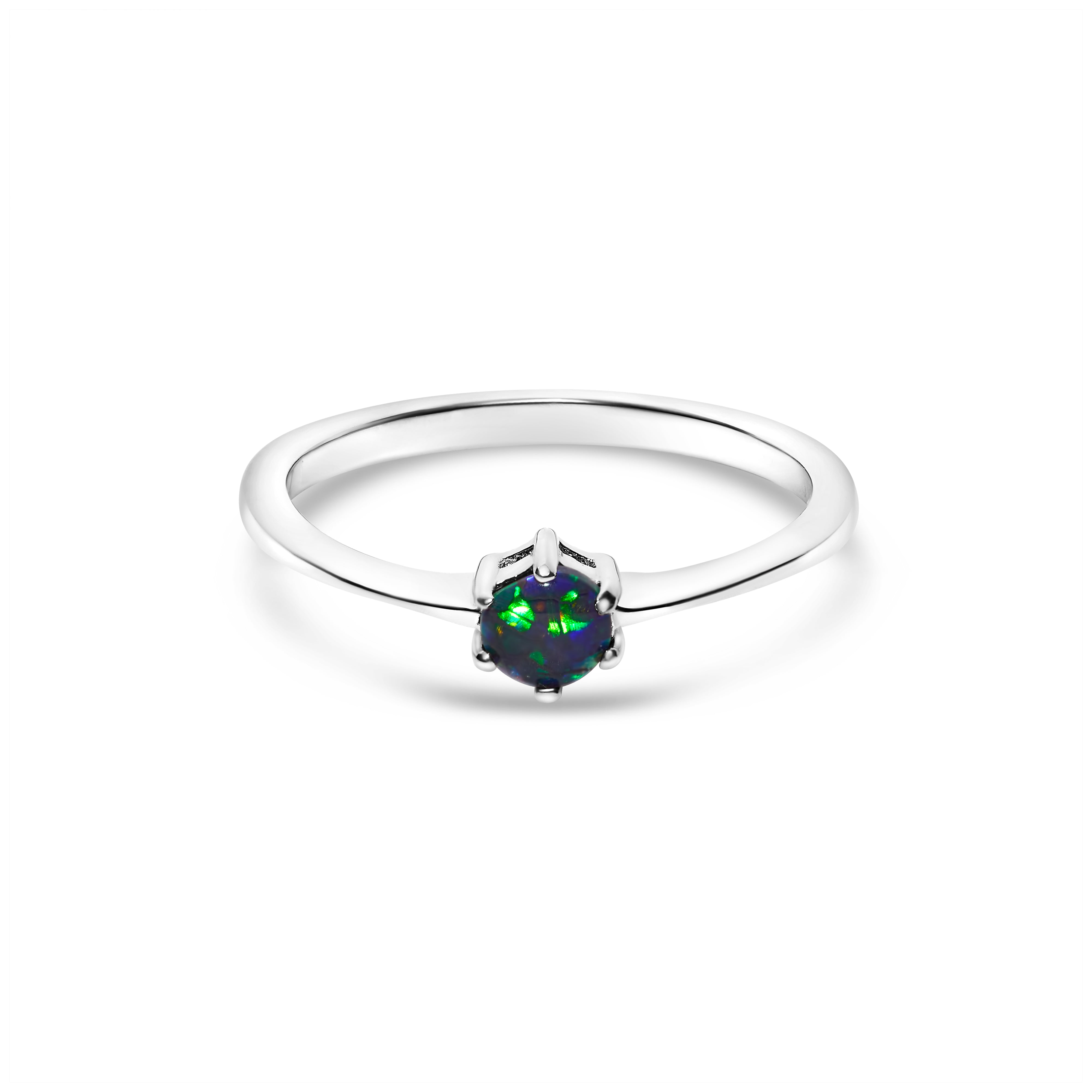 black opal ring elegant design sterling silver claw ring deep blue and green stone colours