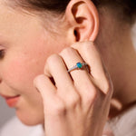 opal ring elegant engagement design sterling silver cubic zirconia's, blue green, yellow stone colours