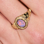 gold ring solid opal with flower pattern