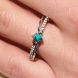 opal ring elegant engagement design sterling silver blue green stone