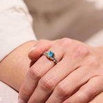 opal ring elegant unique design sterling silver cubic zirconia's butterfly's, blue green, yellow stone colours