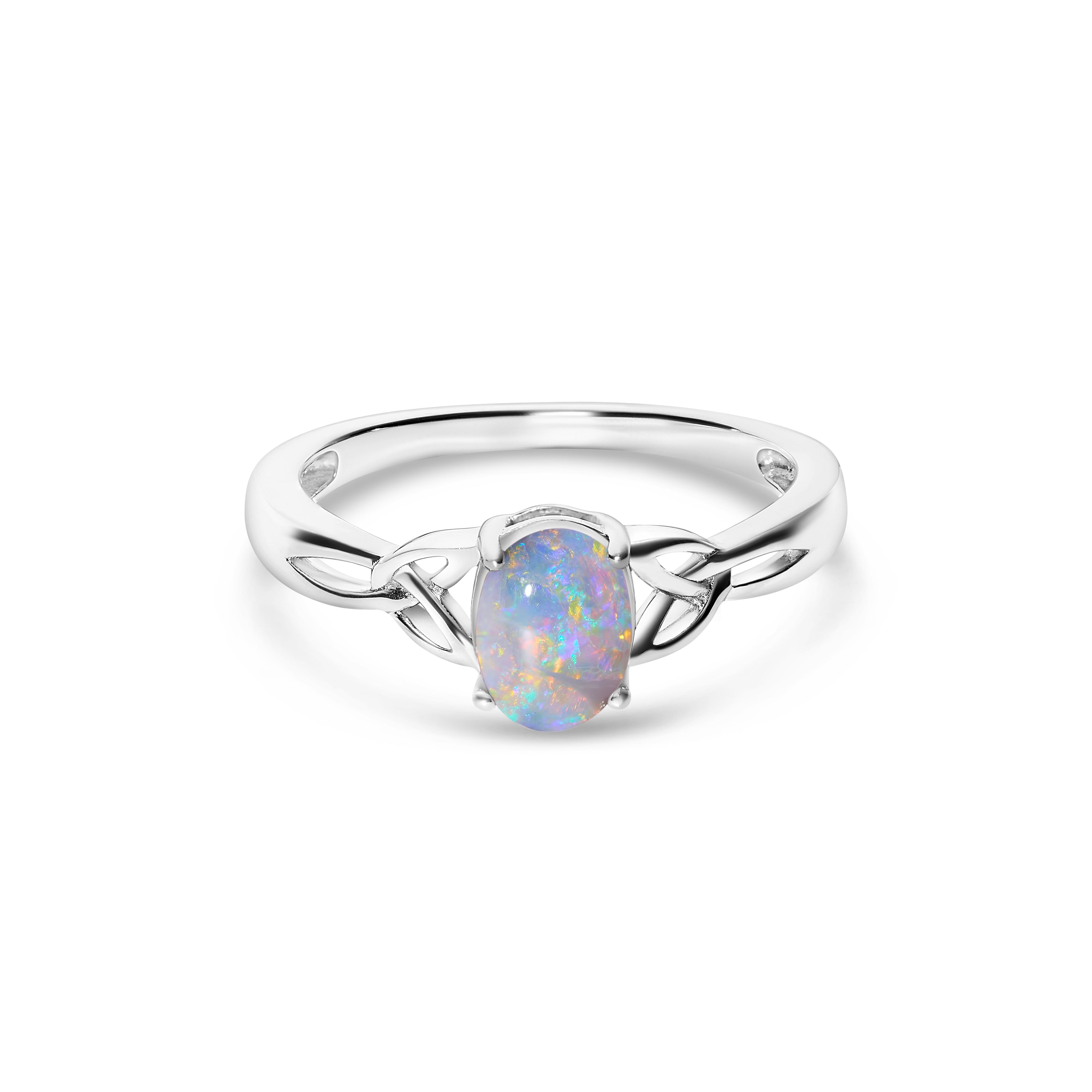 crystal opal ring elegant engagement design sterling silver claw ring, red, blue and green stone colours