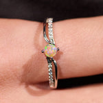 crystal opal ring elegant engagement design sterling silver cubic zirconia's, red, green and orange stone colours