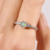 crystal opal ring elegant engagement design sterling silver cubic zirconia's claw ring, blue, green, orange stone colours