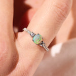 crystal opal ring elegant engagement design sterling silver cubic zirconia's, bright green and orange stone colours