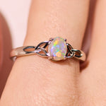 crystal opal ring elegant engagement design sterling silver claw ring, reds, green, orange stone colours