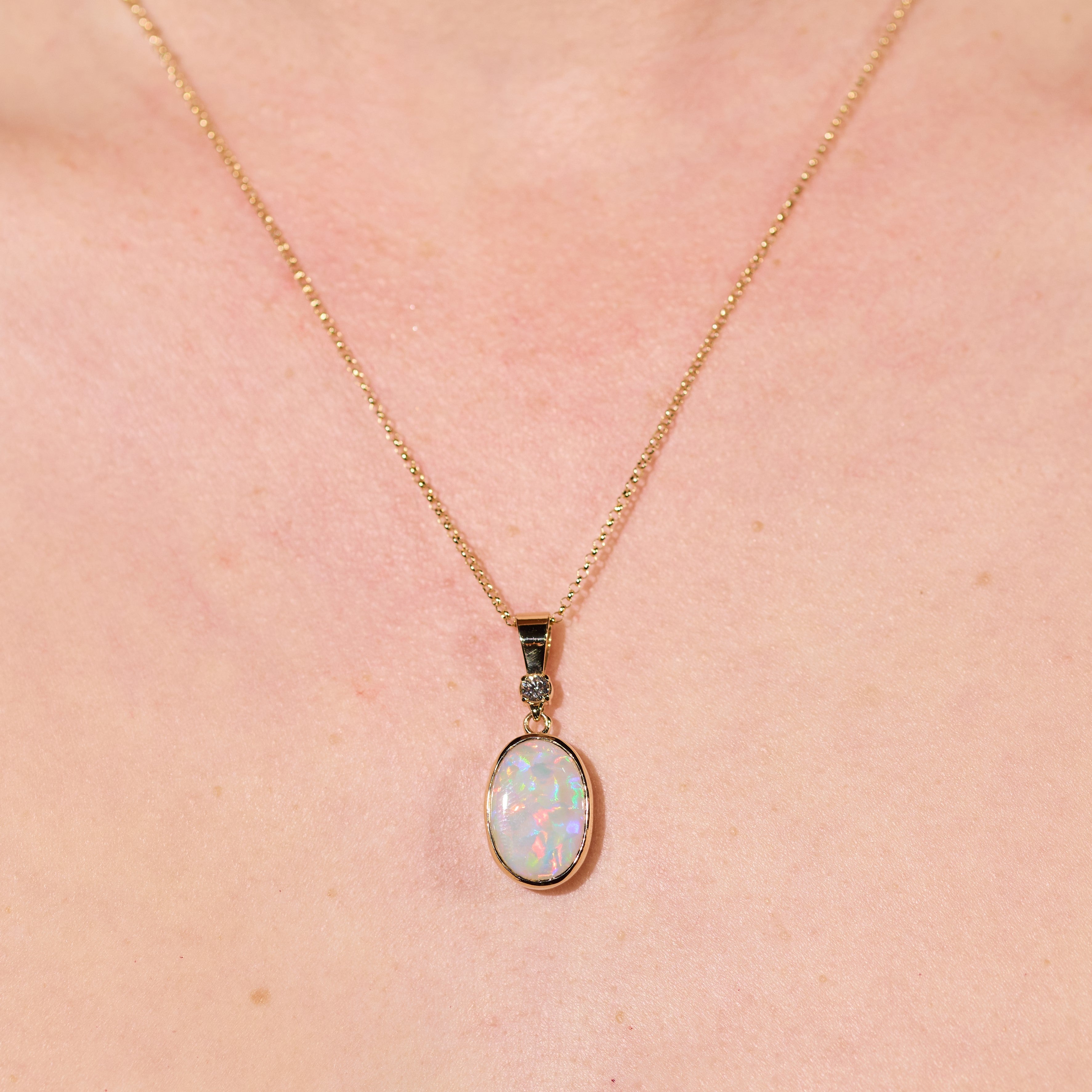 18k gold necklace solid opal and diamond