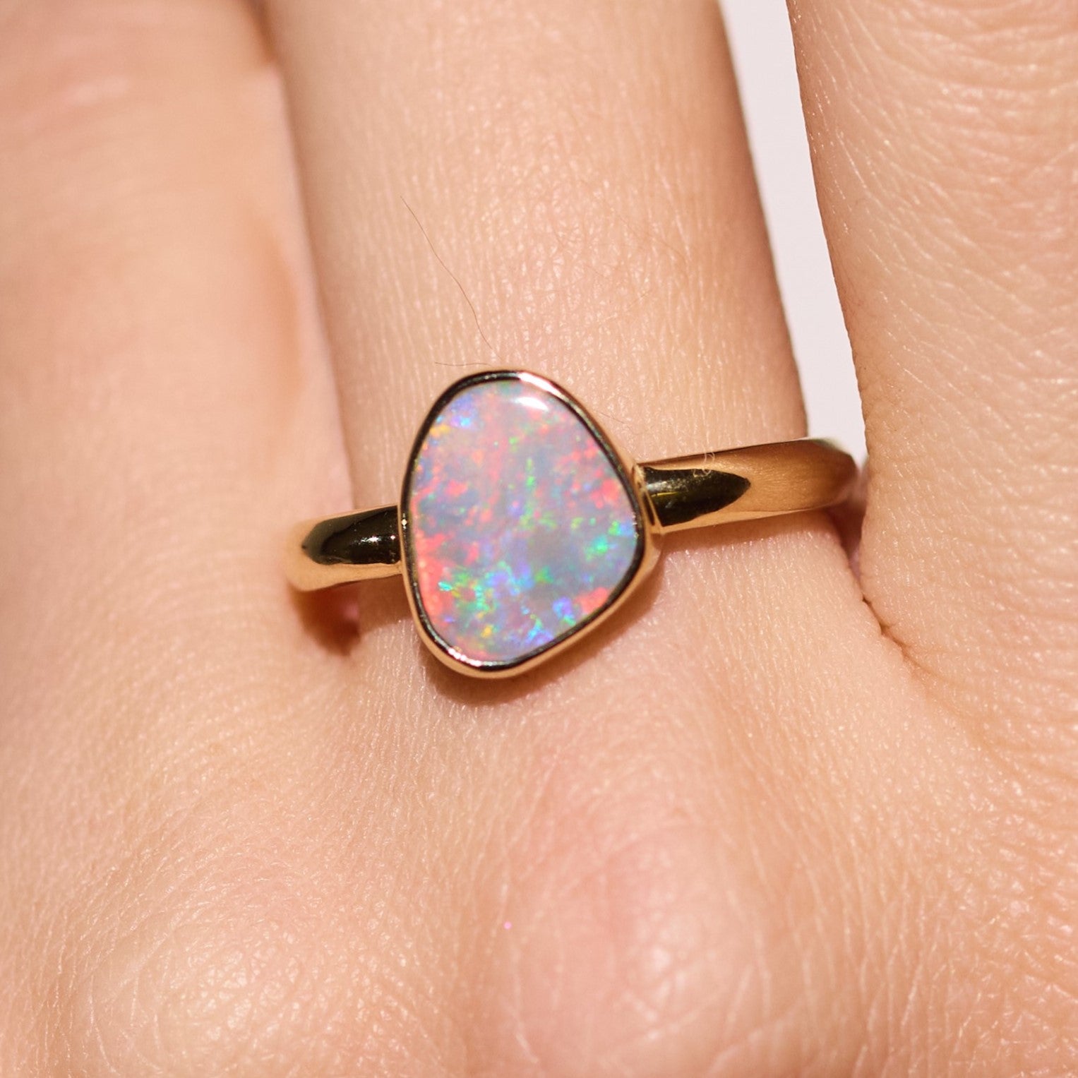 9k gold Australian opal ring red, green blue