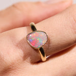 9k gold solid lightning ridge opal ring red green aqua blue orange