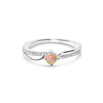 crystal opal ring elegant engagement design sterling silver cubic zirconia's, red, green and orange stone colours