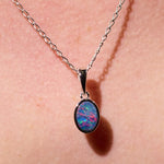 opal necklace sterling silver oval pendant